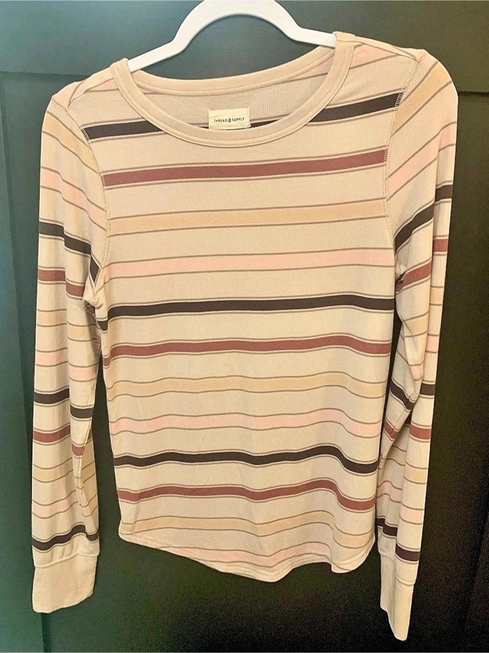 Thread & Supply Stacy Top Striped Long Sleeve Beige & Brown Small